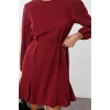 Women Fashion Stylish Mini Length Crew Neck Regular Belted Plain Woven Dress