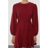 Women Fashion Stylish Mini Length Crew Neck Regular Belted Plain Woven Dress