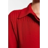Kadın Moda Şık Midi Boy Gömlek Yaka Regular Kuşaklı Düğmeli Dokuma Gömlek Elbise