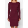 Womens Fashion Mini Length Crew Neck Slim Ribbed Back Detailed Fitted Body-Smoothing Flexible Knitted Dress