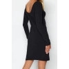 Womens Fashion Mini Length Crew Neck Slim Ribbed Back Detailed Fitted Body-Smoothing Flexible Knitted Dress