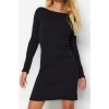 Womens Fashion Mini Length Crew Neck Slim Ribbed Back Detailed Fitted Body-Smoothing Flexible Knitted Dress