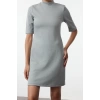 Women Fashion Mini Length Crew Neck Slim Stone Detailed Skater Waist Open Short Sleeve Knitted Pencil Dress