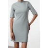 Women Fashion Mini Length Crew Neck Slim Stone Detailed Skater Waist Open Short Sleeve Knitted Pencil Dress