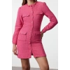 Kadın Moda Şık Mini Boy Bisiklet Yaka Regular Pink Düz Kesim Tüvit Ceket Dokuma Elbise