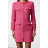 Kadın Moda Şık Mini Boy Bisiklet Yaka Regular Pink Düz Kesim Tüvit Ceket Dokuma Elbise