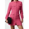 Kadın Moda Şık Mini Boy Bisiklet Yaka Regular Pink Düz Kesim Tüvit Ceket Dokuma Elbise