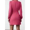 Kadın Moda Şık Mini Boy Bisiklet Yaka Regular Pink Düz Kesim Tüvit Ceket Dokuma Elbise