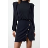 Kadın Moda Şık Mini Boy Dik Yaka Regular Düz Vatkalı Dokuma Elbise