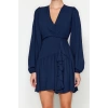 Women Fashion Stylish Mini Length Double Breasted Regular Plain Woven Dress