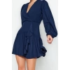 Women Fashion Stylish Mini Length Double Breasted Regular Plain Woven Dress