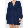 Women Fashion Stylish Mini Length Double Breasted Regular Plain Woven Dress