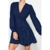 Women Fashion Stylish Mini Length Double Breasted Regular Plain Woven Dress