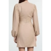 Kadın Moda Şık Mini Boy V Yaka Regular Düz Dokuma Elbise