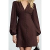 Kadın Moda Şık Mini Boy V Yaka Regular Düz Dokuma Elbise