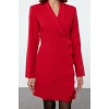 Women Fashion Stylish Mini Length Jacket Collar Regular Skirt Ruffle Woven Jacket Dress