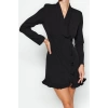 Women Fashion Stylish Mini Length Jacket Collar Regular Skirt Ruffle Woven Jacket Dress