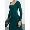 Women Fashion Stylish Maxi Length Square Neck Slim Leopard Print Flounce Fitted Stretchy Knitted Dress