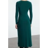 Women Fashion Stylish Maxi Length Square Neck Slim Leopard Print Flounce Fitted Stretchy Knitted Dress