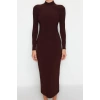 Kadın Moda Şık Maxi Boy Dik Yaka Slim Fitted Vücuda Oturan Esnek Örme Elbise