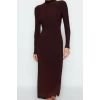 Kadın Moda Şık Maxi Boy Dik Yaka Slim Fitted Vücuda Oturan Esnek Örme Elbise