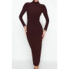 Kadın Moda Şık Maxi Boy Dik Yaka Slim Fitted Vücuda Oturan Esnek Örme Elbise