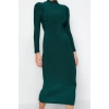 Kadın Moda Şık Maxi Boy Dik Yaka Slim Fitted Vücuda Oturan Esnek Örme Elbise