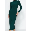 Kadın Moda Şık Maxi Boy Dik Yaka Slim Fitted Vücuda Oturan Esnek Örme Elbise