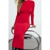 Kadın Moda Şık Maxi Boy Dik Yaka Slim Fitted Vücuda Oturan Esnek Örme Elbise