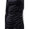 Women Fashion Stylish Midi Length Boat Neck Slim Velvet Pleated Fitted Body-hugging Stretchy Knitted Dress