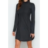 Women Fashion Stylish Mini Length Stand Collar Regular Stitch Detailed Selanik Knitted Dress