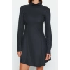 Women Fashion Stylish Mini Length Stand Collar Regular Stitch Detailed Selanik Knitted Dress