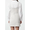 Kadın Moda Şık Mini Boy Kare Yaka Regular Düz Dokuma Elbise