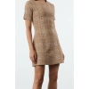Women Fashion Stylish Mini Length Crew Neck Regular Plaid Checkered Straight Cut Tweed Woven Dress