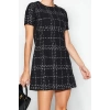 Women Fashion Stylish Mini Length Crew Neck Regular Plaid Checkered Straight Cut Tweed Woven Dress