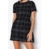 Women Fashion Stylish Mini Length Crew Neck Regular Plaid Checkered Straight Cut Tweed Woven Dress