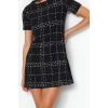 Women Fashion Stylish Mini Length Crew Neck Regular Plaid Checkered Straight Cut Tweed Woven Dress