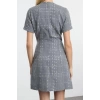Women Fashion Stylish Mini Length Crew Neck Regular Plaid Checkered Straight Cut Tweed Woven Dress
