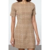 Women Fashion Stylish Mini Length Crew Neck Regular Plaid Checkered Straight Cut Tweed Woven Dress
