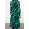 Women Fashion Stylish Midi Length V Neck Regular Abstract Patterned Waist Open Lined Chiffon Woven Dress
