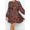 Women Fashion Stylish Mini Length Crew Neck Regular Belted Floral Woven Dress