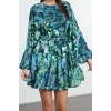 Women Fashion Stylish Mini Length Crew Neck Regular Belted Floral Woven Dress