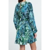 Women Fashion Stylish Mini Length Crew Neck Regular Belted Floral Woven Dress