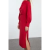 Kadın Moda Şık Midi Boy Degaje Yaka Regular Düz Dokuma Elbise