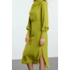 Kadın Moda Şık Midi Boy Degaje Yaka Regular Düz Dokuma Elbise