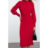 Kadın Moda Şık Midi Boy Degaje Yaka Regular Düz Dokuma Elbise