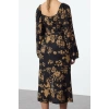 Kadın Moda Şık Midi Boy Kalp Yaka Regular Çiçek Desenli Dokuma Elbise