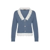 Kadın Moda Şık V Yaka Reglan Kol Regular Crop Dokuma Garni Detaylı Triko Hırka