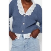 Kadın Moda Şık V Yaka Reglan Kol Regular Crop Dokuma Garni Detaylı Triko Hırka