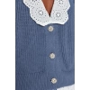 Kadın Moda Şık V Yaka Reglan Kol Regular Crop Dokuma Garni Detaylı Triko Hırka